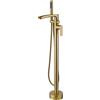 TapLong Set di rubinetti per vasca da bagno indipendenti a cascata con maniglia singola per montaggio a pavimento con doccetta ad alta portata max 6 GPM, oro spazzolato, 51019BG