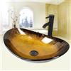 YU YUSING Lavabo da Appoggio in Vetro, Lavabo da Bagno, Lavadino Ovale con Rubinetto, per Bagno, Cucina, Ospiti, WC, Moderno, Colore Oro 53 x 35 x 16 cm