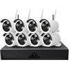 DISCORAMA KIT VIDEOSORVEGLIANZA PER ESTERNO WIRELESS CON 8 TELECAMERE, KIT VIDEO SORVEGLIANZA DVR NVR 8 CANALI 8 TELECAMERE WIRELESS - DISCORAMA®