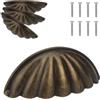 Brosay Maniglie a conchiglia vintage semicircolari per armadietti, per mobili da cucina, credenze, cassetti, porte, pomelli decorativi a doppio foro, per cassetti, 4 pezzi (bronzo)