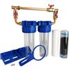 TOODO Portafiltro Doppio Acqua 93/4 20/27f Con By-pass Cartuccia Sedimenti 20µm E Carbone Attivo