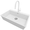 PRIMAGRAN Lavandino da Cucina Bianco 78x50cm, Lavello in Granito a 1 vasca + Rubinetto 40x20cm + Set di accessori, Lavabo da Cucina Incasso al Mobile 80cm - Oslo Top S543