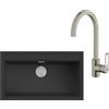 EVHOC Lavello Sopratop 1 Vasca 86x51 cm con Miscelatore VENUS, Lavandino in Kuarzite Vasca Unica con Rubinetto, Fascia Preforata, Made in Italy, Nero, DESIDERATA L