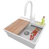 PRIMAGRAN Lavandino da Cucina Bianco 58x53cm, Lavello in Granito a 1 vasca + Rubinetto 40x20cm + Set di accessori, Lavabo da Cucina Incasso al Mobile 60cm - Oslo Pocket S286