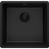 PRIMAGRAN Lavello sottotop Tutto Nero 46x44cm, Lavandino in Granito a 1 vasca + Sifone Classico, Lavabo da Cucina al Mobile 50cm - Venezia Easy S033