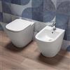Auria Coppia Sanitari bagno a terra in Ceramica Bianco Lucido - WC Rimless, Bidet, Sedile Soft Close, Sgancio Rapido, Risparmio Idrico, Fissaggi Inclusi, Installazione Parete o Pavimento - Mod.WhiteFloor 4