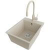 PRIMAGRAN Lavandino da Cucina Beige 38x50cm, Lavello in Granito a 1 vasca + Rubinetto 38x14cm + Set di accessori, Lavabo da Cucina Incasso al Mobile 40cm - Riga S067
