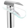 QIERF Miscelatore a cascata, rubinetto da bagno in vetro con 2 tubi in ottone e beccuccio in vetro, miscelatore monocomando per bagno, cucina, lavabo