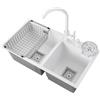 HOMEONENIC 2 lavelli da cucina, 71 x 38 x 21 cm, colore bianco, in acciaio inox, con rubinetto per acqua calda e fredda, rettangolare, con sgocciolatoio, set di lavello da incasso, per appartamenti, ristoranti