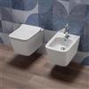 Auria Coppia Sanitari bagno filo muro in Ceramica Bianco Lucido - WC Rimless e Bidet Sospesi con Sedile Soft Close, Sgancio Rapido Easy Clean, Installazione a Parete e Design Moderno - Mod.WhiteWall 3