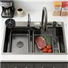 KOOGIMDDR 75x45 cm Lavello da cascata nero, grande lavello della cucina, 1 Vasca Lavello da cascata multifunzione Nanorivestito, acciaio lavandino del bar set