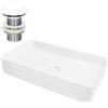 ML DESIGN modern living ML-Design Lavabo da Appoggio in Ceramica Bianco Lucido Rettangolare 68x38x12 cm Lavandino con Set di Scarico in Ceramica Bianca Lavello Lavamani Piletta Drenaggio Sanitari per Bagno in Design Moderno