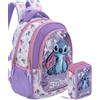 Clondo Set Scuola 2 Pezzi Per Stitch Fan Zaino Scuola Elementare Bambina 43cm Ergonomico + Astuccio 3 Scomparti Completo (46 Accessori) | School Pack Personaggi