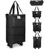 Fnaekier Borsa da viaggio con ruote, borsone pieghevole espandibile con ruote e maniglia per viaggi, borsone da viaggio per weekend, con ruote rimovibili per donne e uomini, Nero , Refer to , Unisex