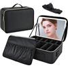 KzRUeb Borsa Trucco con specchio illuminato a LED Beauty Case con 3 impostazioni di illuminazione di colore Makeup Bag portatile di stoccaggio Borsa Cosmetici regolabile del divisore Organizer Trucchi, Nero