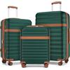 KONO Set Valigie da 3 Pezzi Valigia Bagaglio a Mano Trolley Valige ABS+PC Valigia 55cm + Valigia 65cm + Valigia 75cm con 4 Ruote e TSA Lucchetto, Verde/Marrone