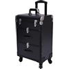 OUKANING Valigetta cosmetica trolley, 40 scomparti+2 cassetti, capacità di carico di 50 kg, 4 ruote universali e serrature, per trucco, parrucchiere, rumore basso, Nero , 57*36*23cm, moderno