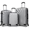 R.Leone Valigia da 1 pezzo Fino a Set 4 Trolley Rigido grande, medio, bagaglio a mano adatto Ryanair 55x40x20cm e beauty case 8 ruote in ABS 2092 (Argento, Set 3 S M L)