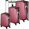 tectake® Set 3 Valigie, Rotelle Girevoli, Trolley Rigidi in ABS, Maniglie Telescopiche, Lucchetti a Combinazione, Set Viaggio con Bilancia ed Etichette per Bagagli - Rosso Vino