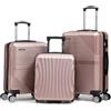 R.Leone Valigia da 1 Fino a Set 4 Trolley Rigido grande, medio, bagaglio a mano 55x40x23 cm Wizz, ITA Airways e bagaglio 45x36x20 cm EasyJet in ABS 8005 (Rose Gold, Set 3 Pezzi XS M L)