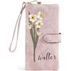 kaululu Portafoglio Personalizzato da Donna con Fiore di Nascita e Nome Inciso Portafoglio Lungo in Pelle PU con Tasca Portamonete per Mamma Fidanzata Moglie Regali di Natale (B-Rosa)