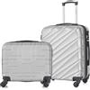 R.Leone Valigia Set 2 Pezzi 56x45x25 cm + 45x36x20 cm EasyJet Trolley Bagaglio a mano in ABS 4 Ruote 2130 (Set 2 Pezzi S+XS, Argento)