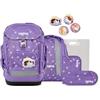 ergobag pack set Zaino scolastico ergonomico e flessibile, 6 pezzi, per la prima elementare PonyBearadise - Lavanda