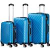 Zelsius Set di valigie 3 pezzi, blu | Valigia rigida in ABS con chiusura a combinazione, Ruote doppie e divisorio interno | Valigia a mano, set di valigie rigide 3 pezzi, trolley, valigia grande