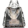 XINYASEE Zaino da donna, borsa da viaggio coreana di moda in pelle morbida, borsa a tracolla di grande capacità, stile casual per la scuola, lo shopping e l'andare a scuola (Argento-Coniglietto)