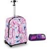 Invicta Trolley Scuola Benin Fantasy, Rosa e Viola, 2 in 1, Con Spallacci Uso Zaino, Tasca porta Borraccia e Porta Laptop, Scuola & Viaggio, Ragazzi + BUSTINA SPACE PINK INVICTA FA