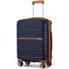 KONO Valigia Cabina in PP Rigida 20 - Bagaglio a Mano con 4 Ruote Silenziose TPE, Trolley con Serratura TSA (56 cm, Marina Militare/Marrone)