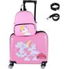 COSTWAY Valigia Cavalcabile per Bambini, Valigia+ Zaino,2 Pezzi, Trolley Bambini Bagaglio a Mano con Ruote Girevoli e Maniglia Retrattile, 2 Cingie Multiuso (Modello 12)