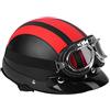 Dioche Mezzo Casco Aperto in Pelle, Casco Mezza Pelle per Scooter, con Visiera UV Occhiali, Mezzo Casco Moto Aperto Scooter Universale per Moto(Rosso)