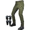 SHUOJIA Pantalone Moto Uomo,pantaloni Moto Uomo Impermeabili, Pantalone Donna Moto Invernali per Esterni Foderati in pile Termico, con Armatura Rimovibile Jeans (Green-2,L=W35.4/90cm)