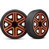 moto-MOLTICO Moltico Copricerchi - Set Copricerchi Universale 4 Pezzi - Adatto a Tutti i Cerchi in Acciaio - Copri Cerchioni - Anello di Sicurezza Regolabile - Arancia-Nero - 15 Pollici