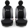 Auto Accessori Lupex - Coppia Coprisedili Anteriori Compatibili con 500, Fodere in Policotone con Ricamo Centrale, Set 6 Pezzi e Ganci, Made in Italy (Nero - Grigio Chiaro)