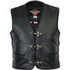 Texpeed gilet da moto in pelle - Motociclista con chiusura a clip e lacci laterali - Nero - 3XL