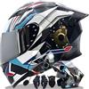 QJWMatic Casco da Moto Integrale con Doppia Visiera, Omologato ECE, con Tecnologia Bluetooth Integrata, Apribile per Uomo E Donna H,M55-56CM