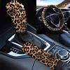 Binienty Coprivolante allungabile+pomello del cambio copri freno a mano, motivo a strisce di ghepardo leopardo animale, set di 3 accessori per auto