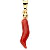 Antonino De Simone Ciondolo Portafortuna con Corno in Corallo Rosso del Mediterraneo, Montato in Argento Bianco 925, Disponibile anche in Argento Dorato 925. Peso Circa 0,8 Grammi