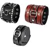 OIDEA Braccialetto Uomo Pelle Cuoio Regolabile Anello Grande Larghezza Stile Punk Rock Marrone Nero(3 Pezzi)