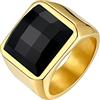 Bestyle Anello Acciaio Uomo Donna, Anello Uomo Oro con Misura IT 32.5 Circonferenza 72.3mm, Anello Ragazzo Maschio con 15mm Pietra Nera, Idee Regalo per Compleanno Anniversario