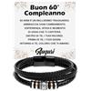 Bramart Bracciale Uomo Idea Regalo Compleanno 60 Anni in Pelle Intrecciata con Acciaio Inox Lucidato di Altissima qualità Regalo per lui, Bracciali Compleanni - Cofanetto con DEDICA incluso (60 Anni - M3)