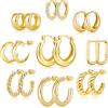 Adoyi Set di 9 paia di orecchini a cerchio da donna intrecciati placcati in oro 14 K 18 carati, per ragazze, San Valentino, festa della mamma, regali di compleanno, leggeri