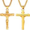 FaithHeart Collana Croce Uomo Crocifisso INRI Ciondolo di Gesù Modello Retro Cristo sulla Croce con Catena da 55+5 cm in Oro Personalizzabile Retro Regalo Compleanno