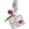 LES FOLIES DI PAOLA GRIECO Charm Maestra Ti voglio bene Libro Matita Mela Regalo cuore Professoressa Scuola ciondolo pendente in argento 925 - Les Folies per Pandora