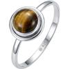 mantraroma Anello da donna in argento 925 con pietra preziosa occhio di tigre marrone semplice e moderno