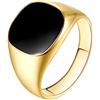 PAMTIER Anello da Mignolo da Uomo in Acciaio Inossidabile Anelli con Sigillo in Smalto Nero Quadrata Semplice Fede Nuziale Quadrato Oro Taglia 12