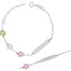 Sakrami Bracciale in Argento 925 Bimba Personalizzabile con Nome Tre Fiorellini Smaltati Colorati Kids Collection + Confezione Regalo Personalizzata - Braccialetto per Nascita Comunione o Battesimo