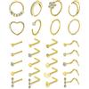 Mayhoop Piercing per naso in acciaio chirurgico 20G, piercing per naso a forma di L con cuore, fiore, farfalla, corna CZ, piercing da naso per donna e uomo, argento, oro rosa, 20G, Metallo, Zirconie